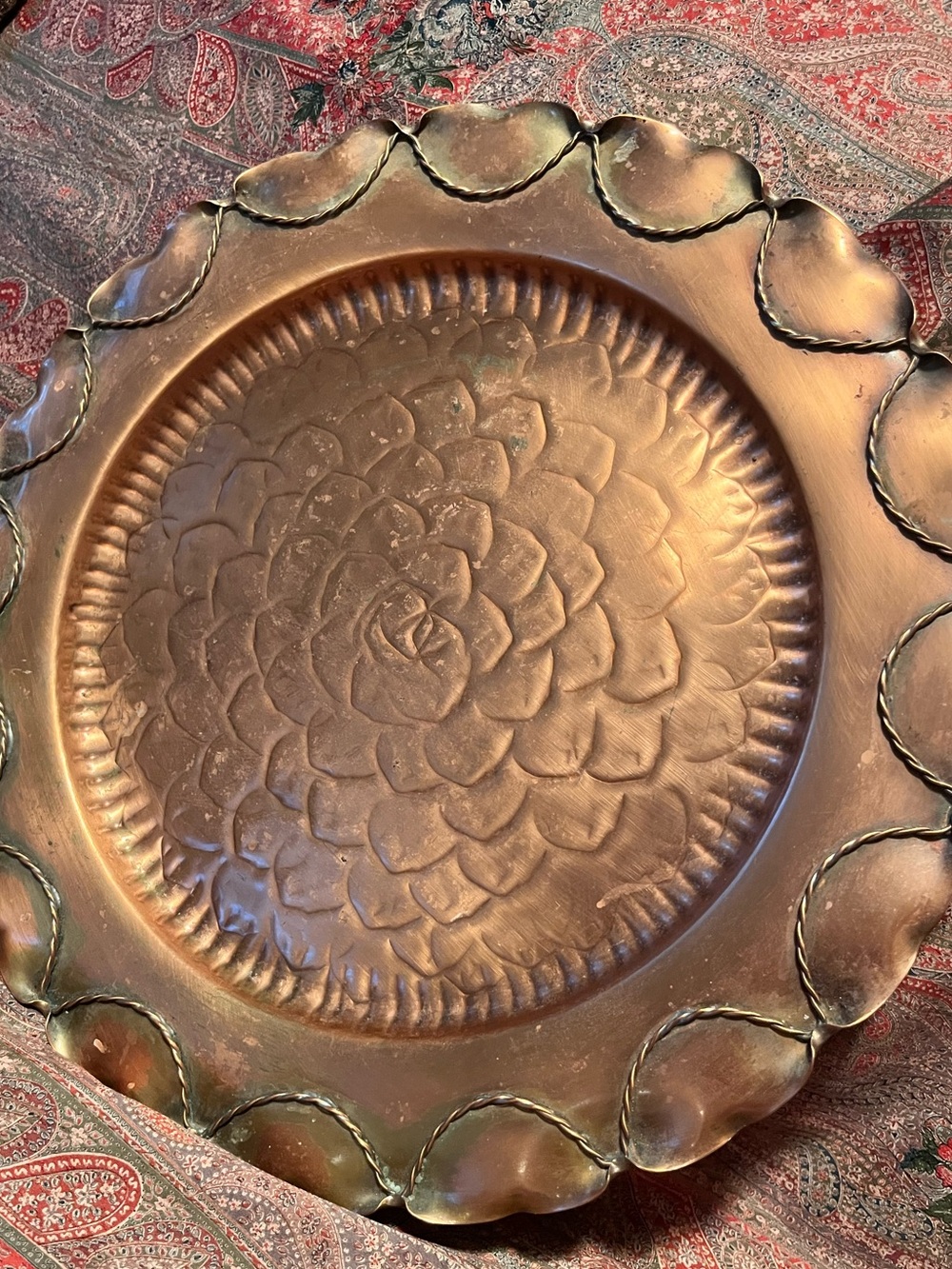 Vintage MCM Gregorian Metal Copper Wall Tray Plate